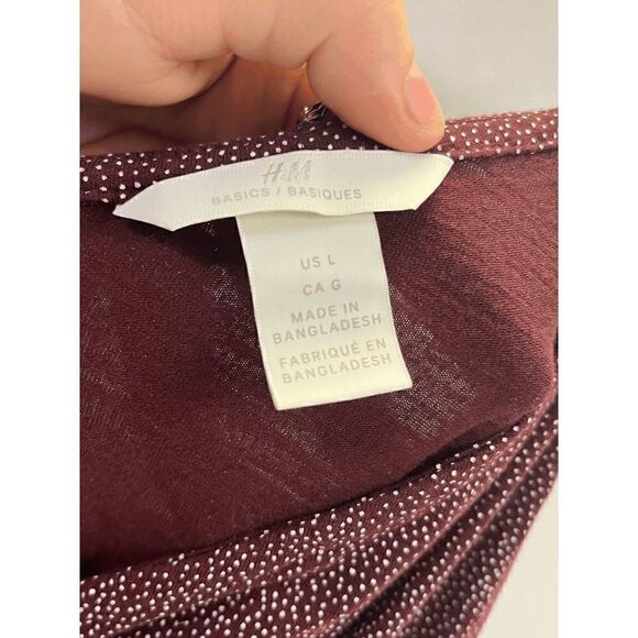 H&M Basics Womens Burgundy White Dots Sleeveless Wrap Mini Dress Size L - Picture 4 of 6